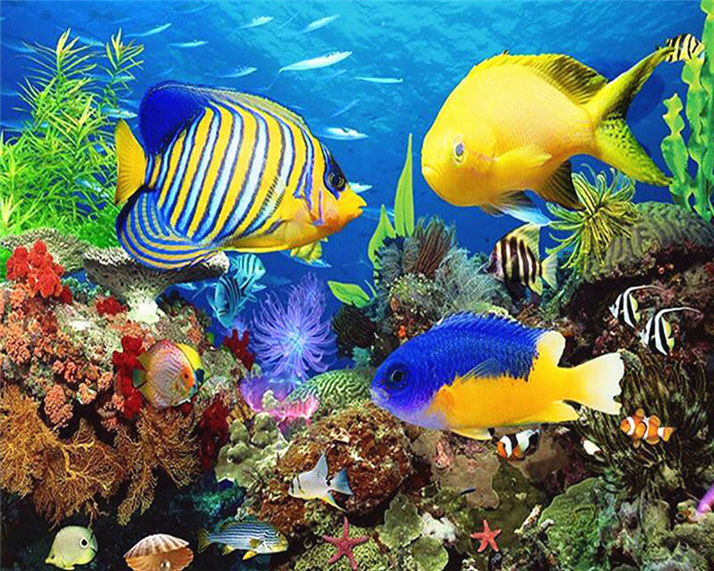 Peces Azules y Amarillos con Corales Pintar por Números