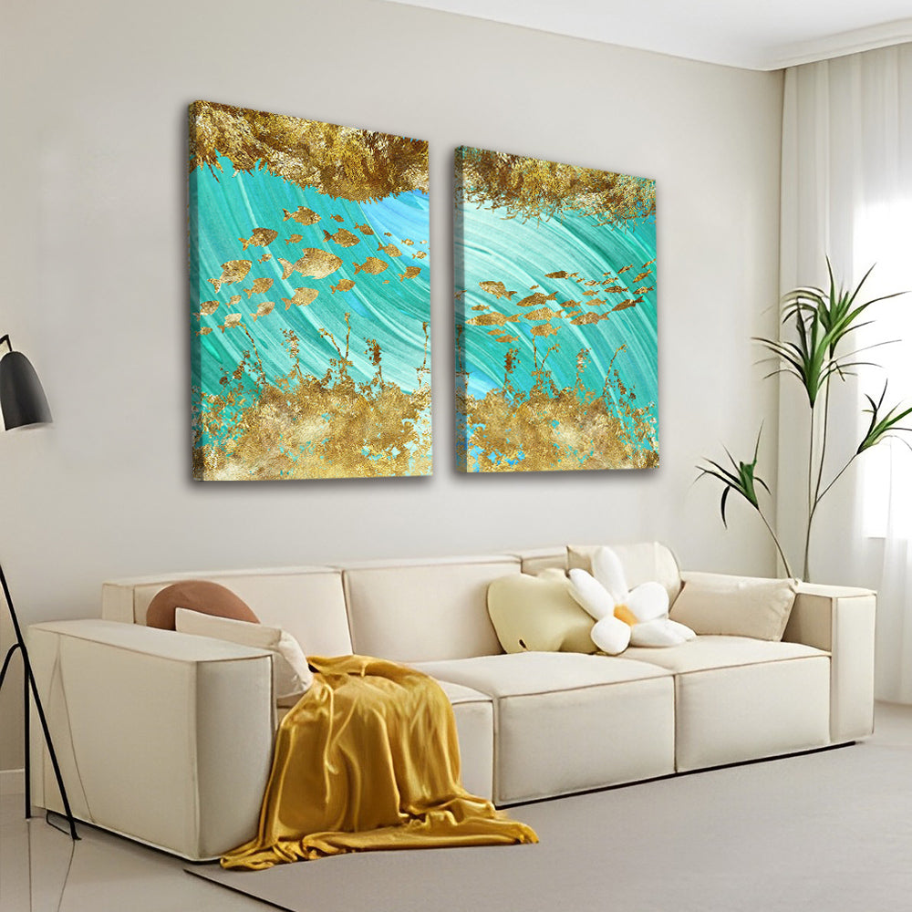Peces Dorados con Fondo Verde Claro 2 Partes Pintar por Números