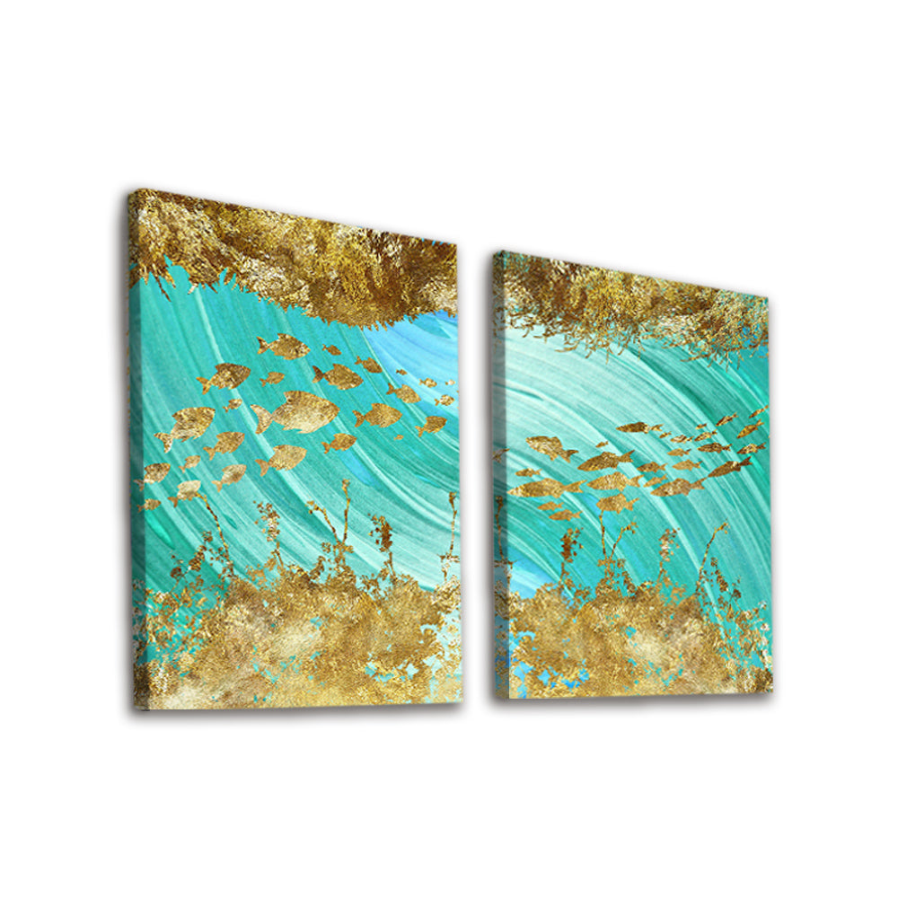 Peces Dorados con Fondo Verde Claro 2 Partes Pintar por Números