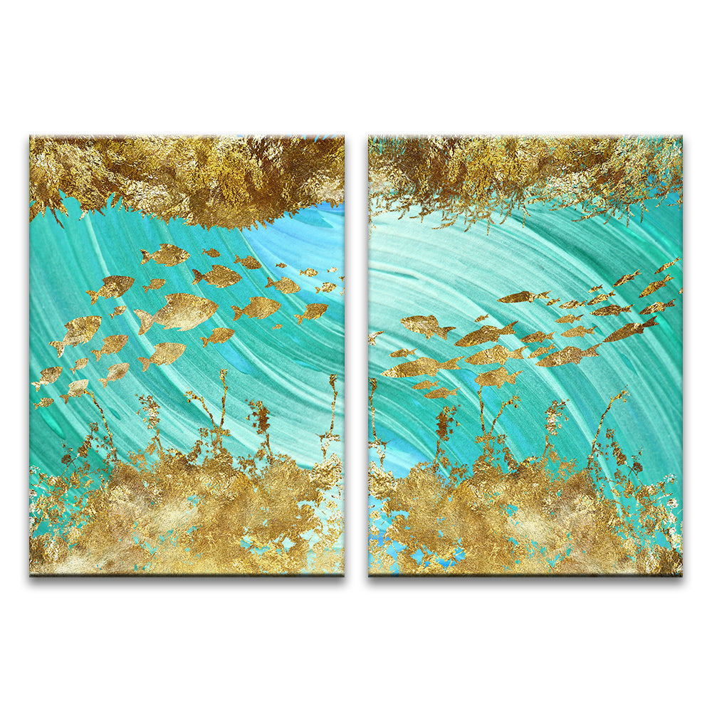 Peces Dorados con Fondo Verde Claro 2 Partes Pintar por Números