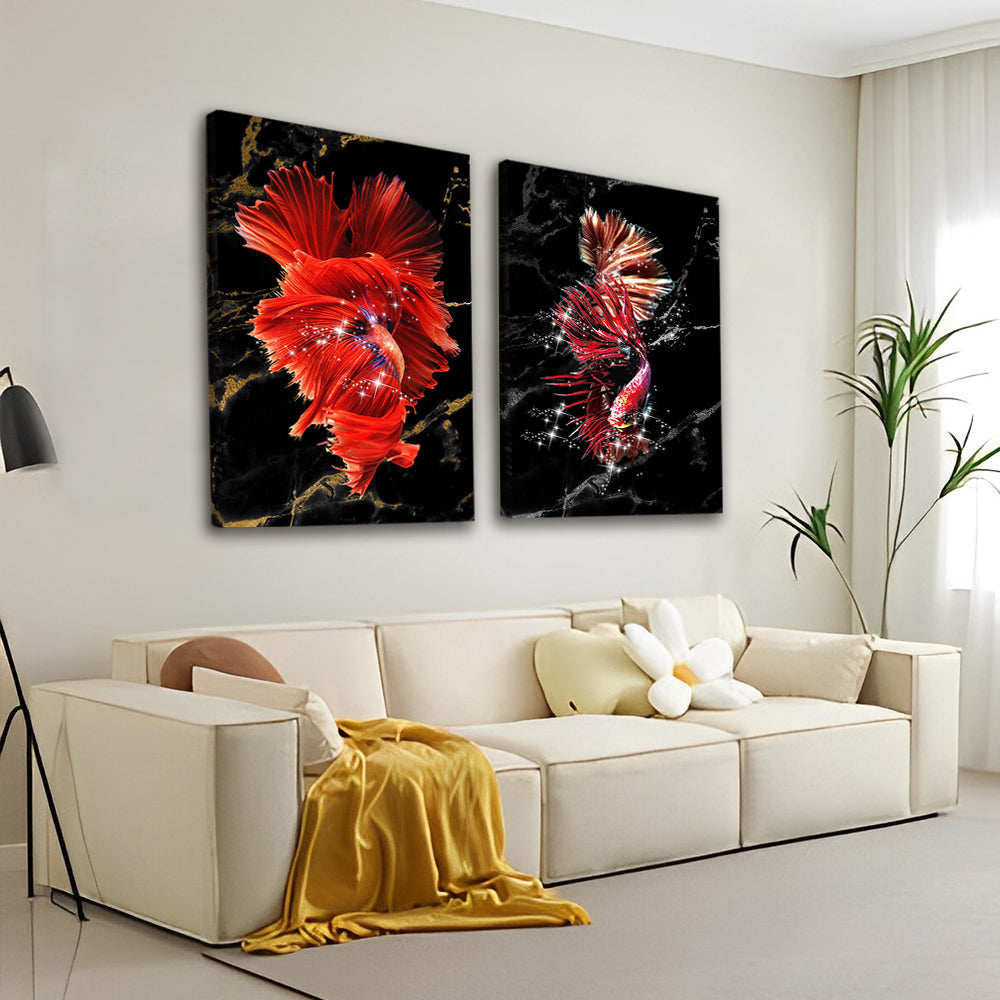 Peces Rojos con Fondo Oscuro 2 Partes Pintar por Números