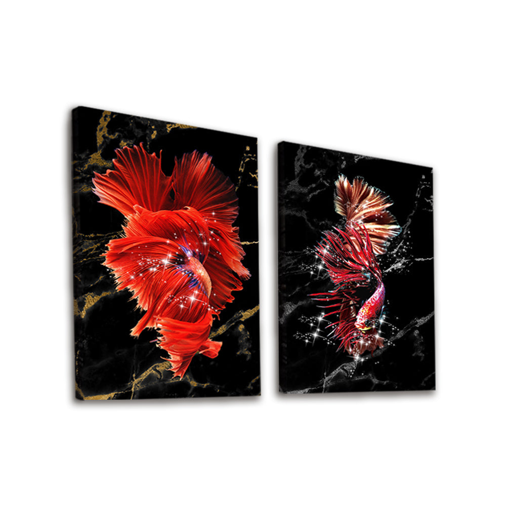 Peces Rojos con Fondo Oscuro 2 Partes Pintar por Números