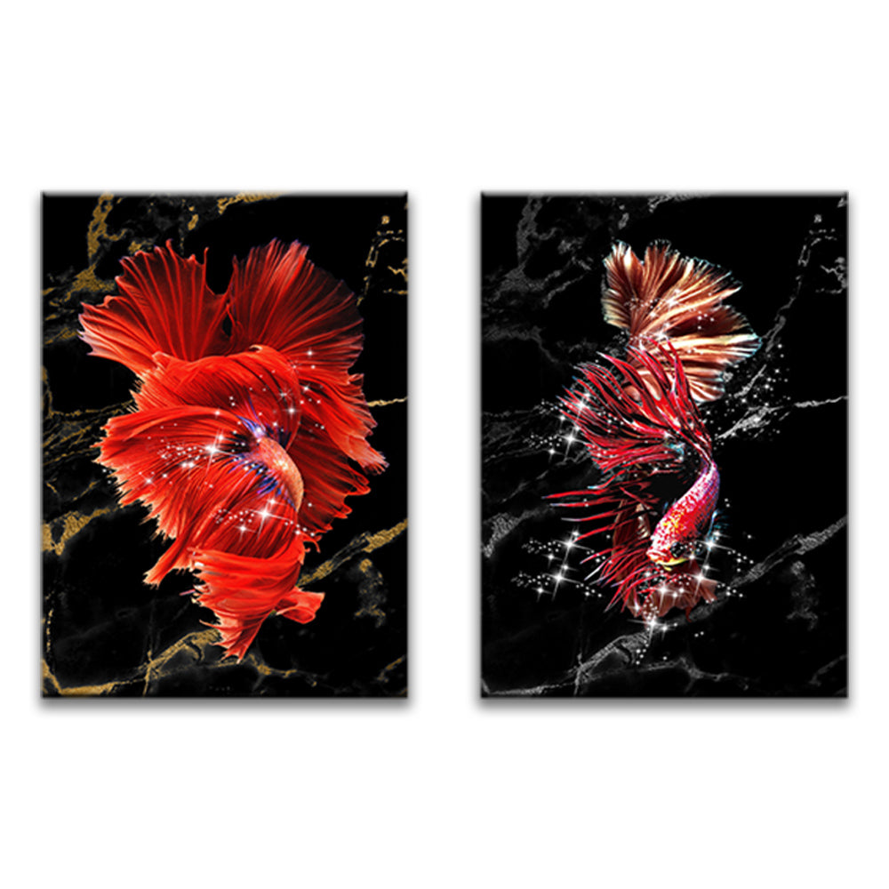 Peces Rojos con Fondo Oscuro 2 Partes Pintar por Números