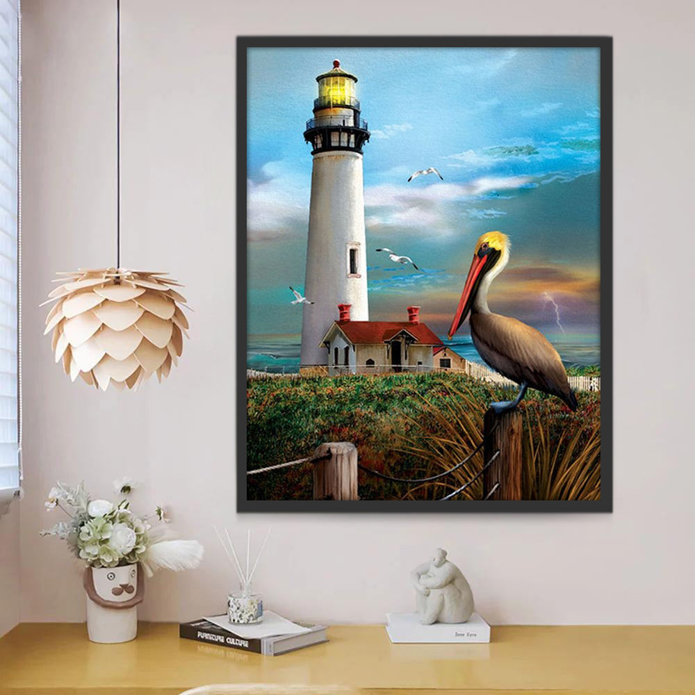 Pelícano y Torre de Faro Pintar por Números