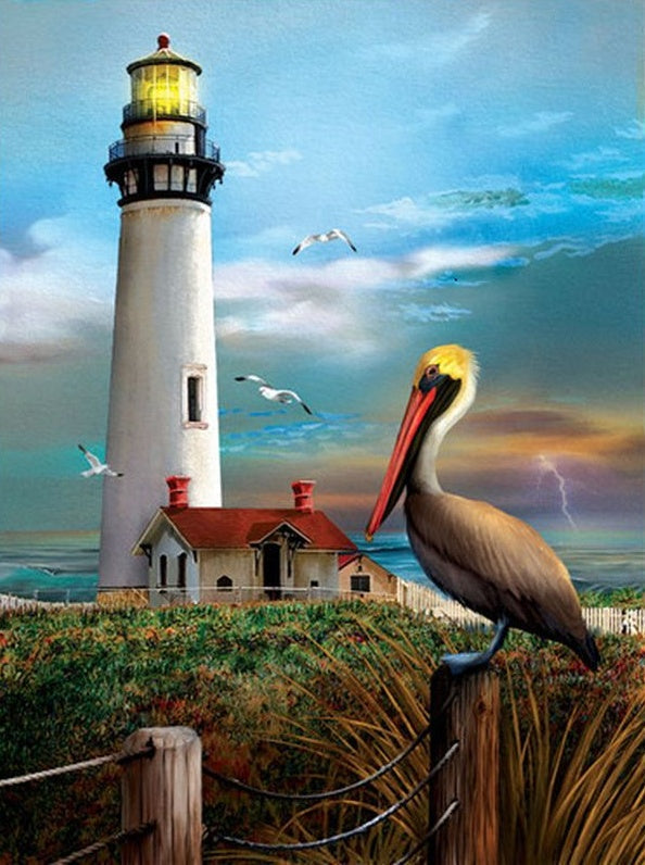 Pelícano y Torre de Faro Pintar por Números