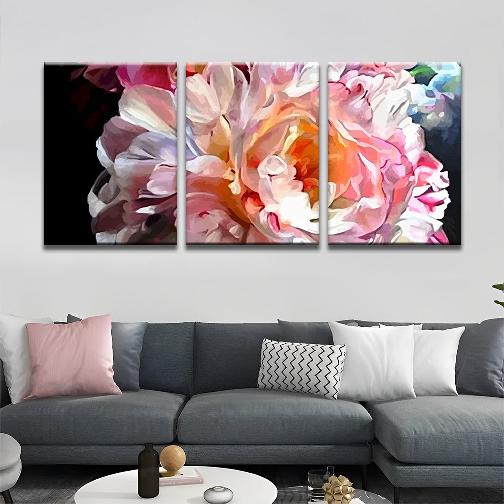 Peonía Hermosa con Pétalos Rosados y Blancos 3 Partes Pintar por Números
