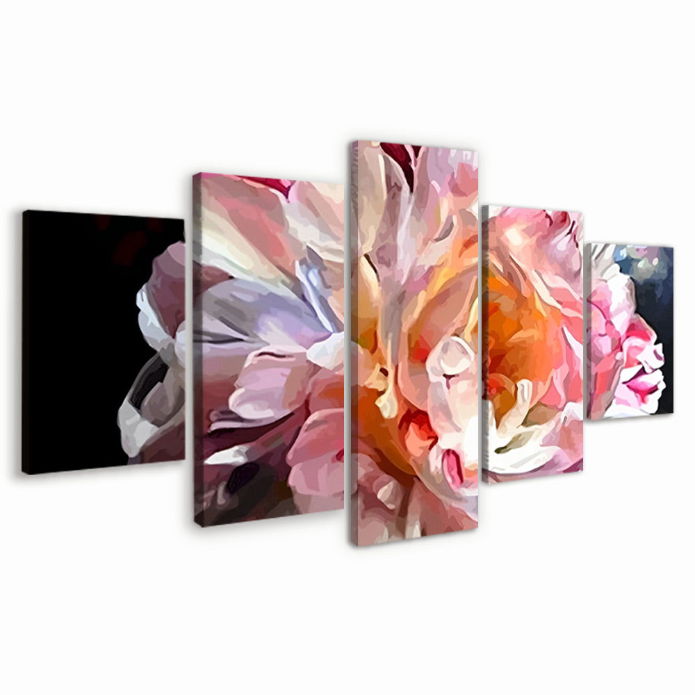 Peonía Hermosa de Color Rosado con Fondo Negro 5 Partes Pintar por Números