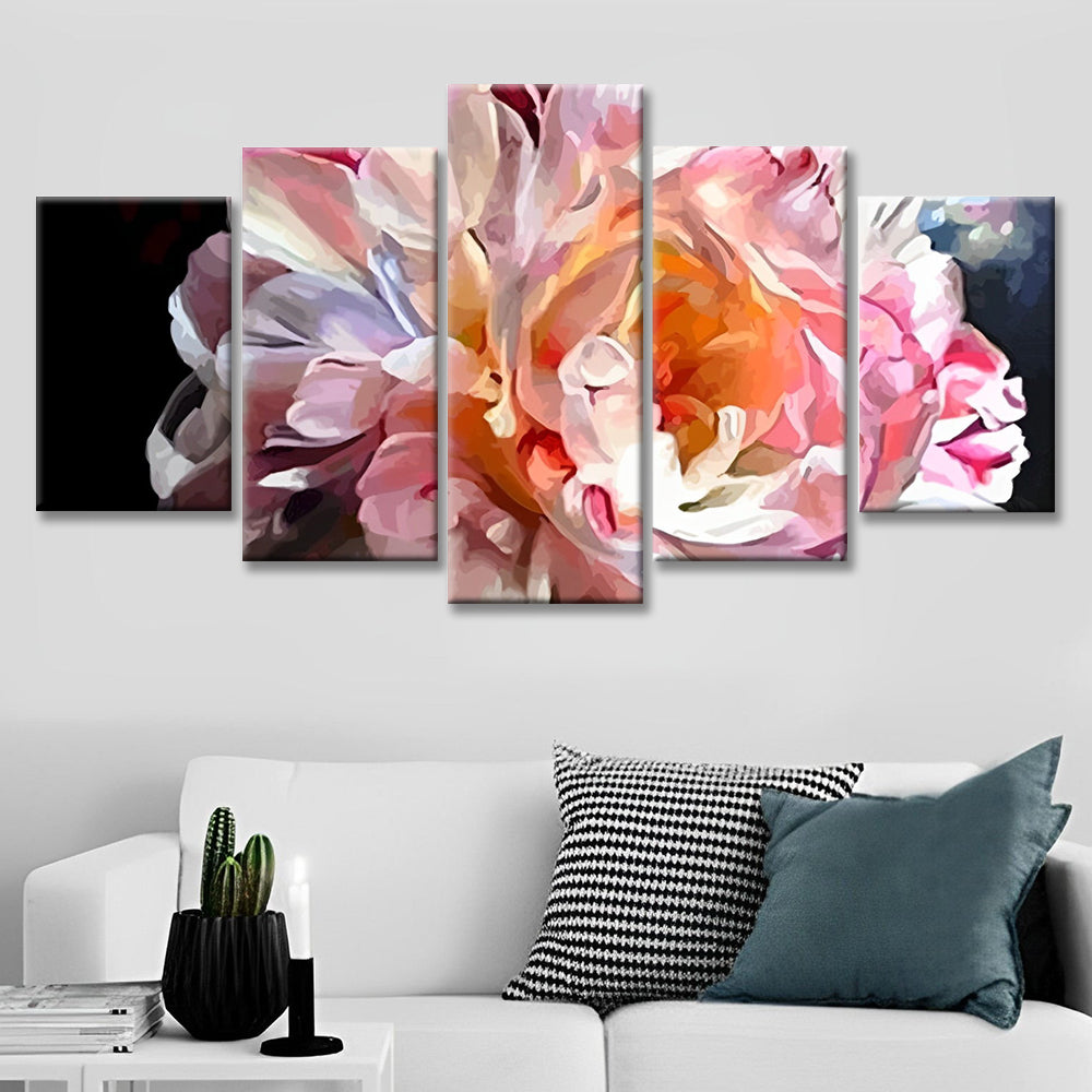 Peonía Hermosa de Color Rosado con Fondo Negro 5 Partes Pintar por Números