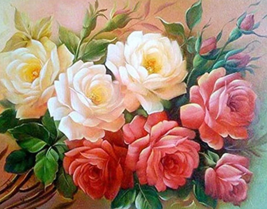 Peonías de Color Blanco y Rojo con los Capullos Pintar por Números