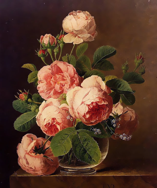 Peonías en Florero de Cristal con Fondo de Oscuridad Pintar por Números