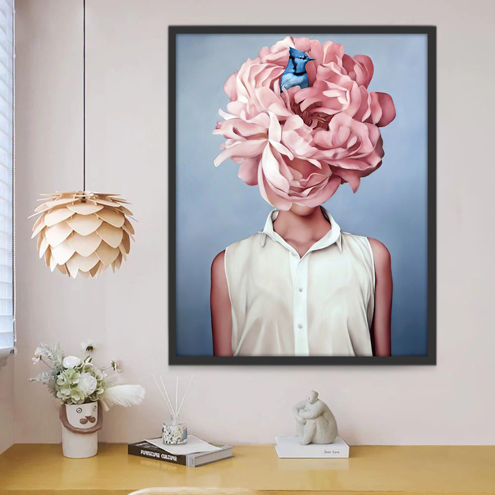 Peonías Rosadas y Pájaro Azul y Mujer Pintar por Números