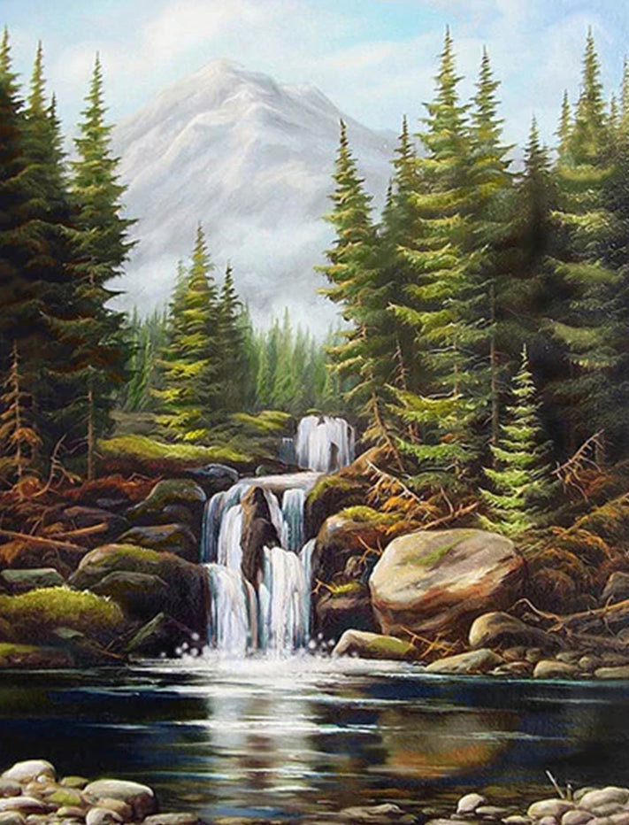 Pequeña Cascada y Bosque Pintar por Números