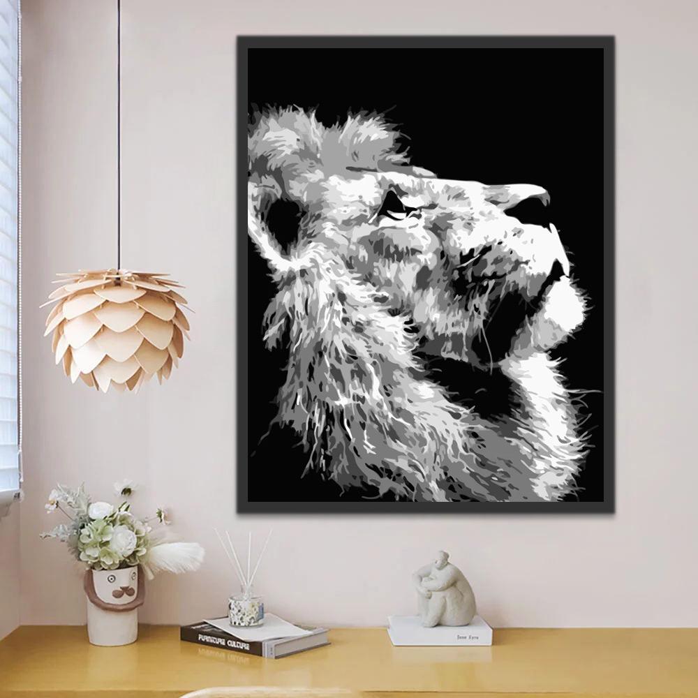 Perfil de León en Blanco y Negro Pintar por Números