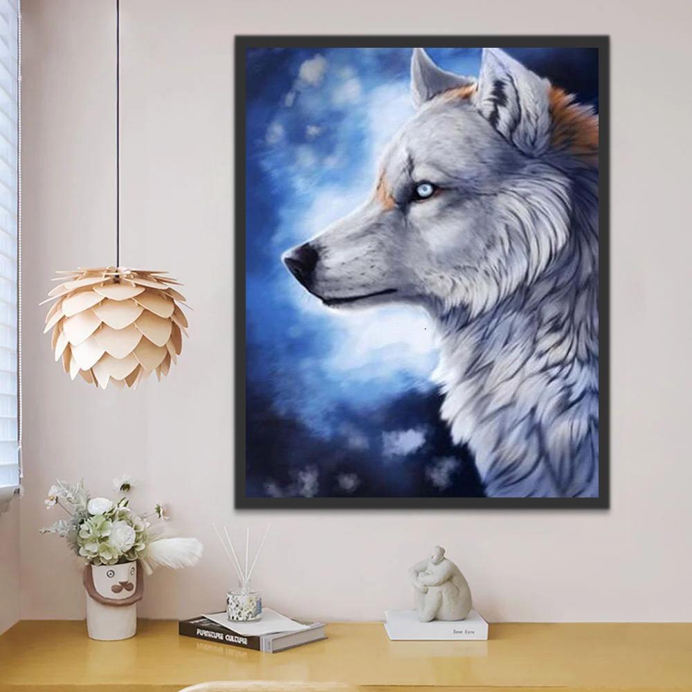 Perfil de Lobo Blanco en la Noche Pintar por Números