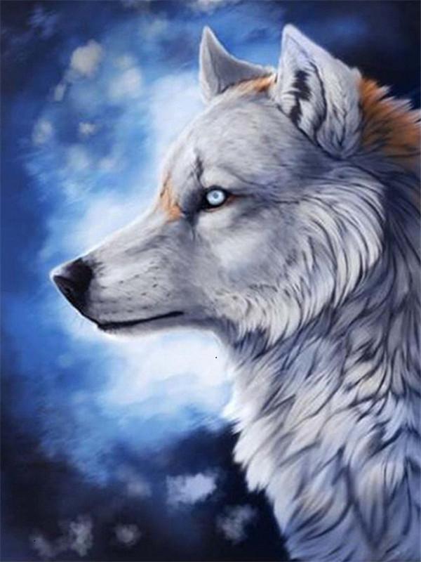 Perfil de Lobo Blanco en la Noche Pintar por Números