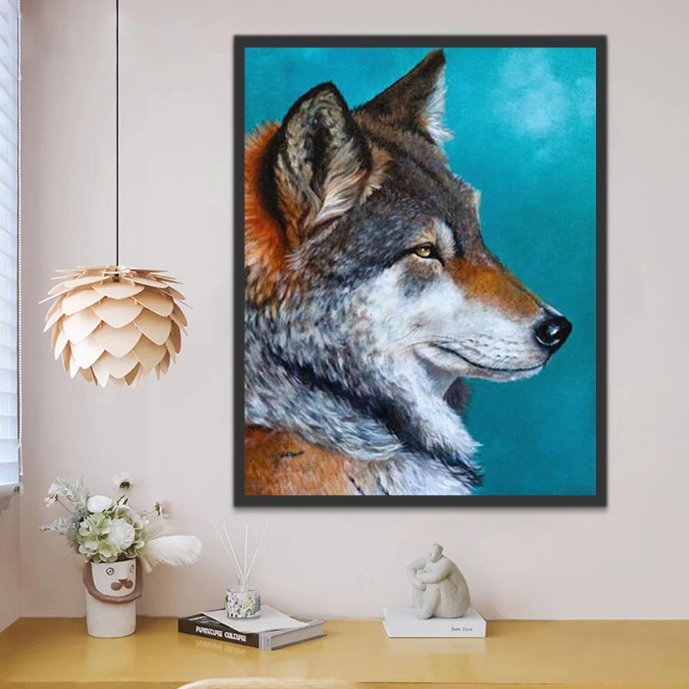 Perfil de Lobo con Fondo Azul Pintar por Números