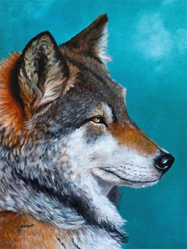 Perfil de Lobo con Fondo Azul Pintar por Números