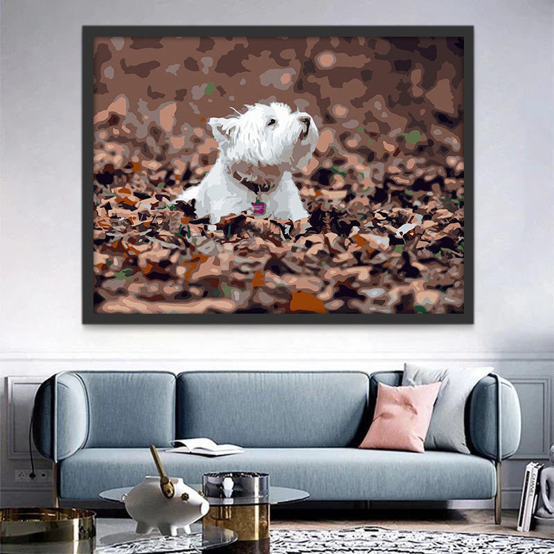 Perrito sobre Hojas de Otoño Caídas Pintar por Números