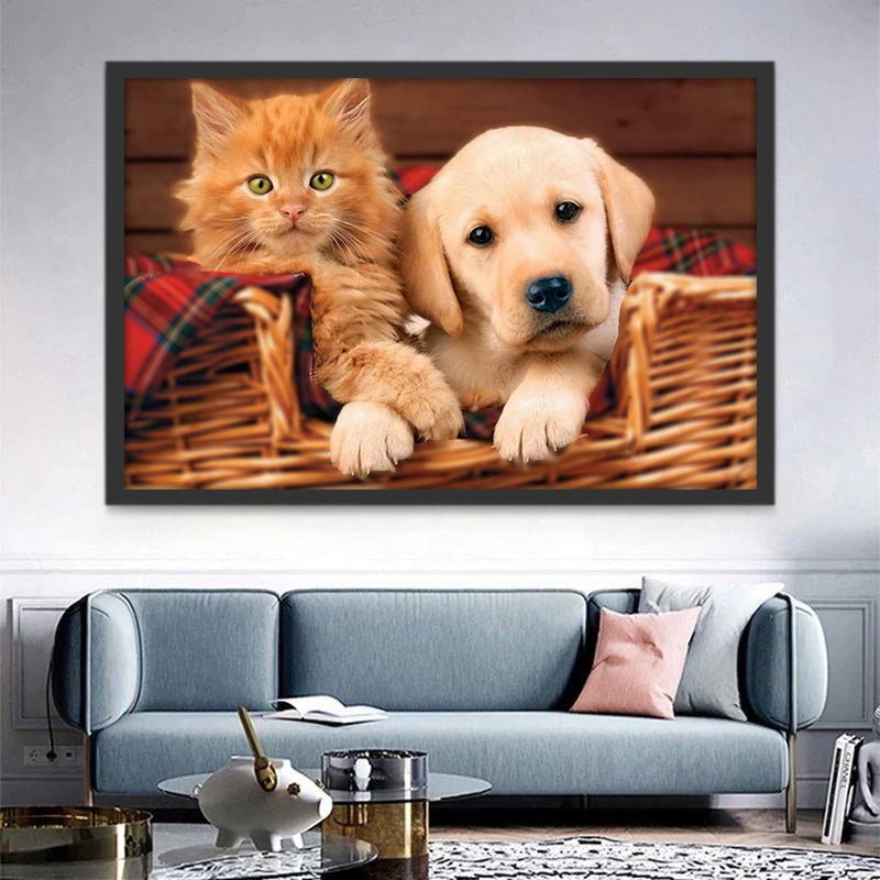 Perrito y Gatito en la Cesta Pintar por Números