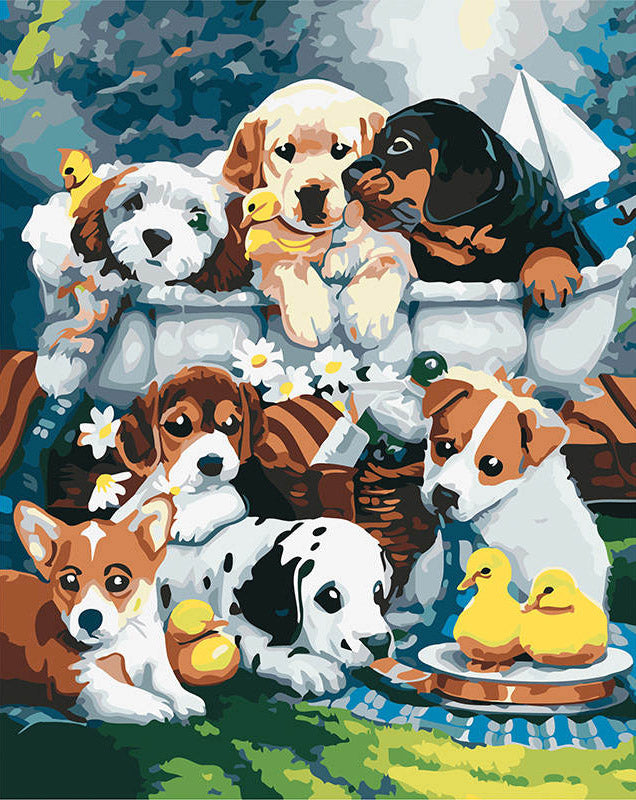 Perritos y Pollitos Pintar por Números