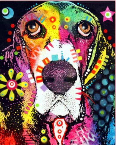 Perro Abstracto de Color Arcoíris Pintar por Números