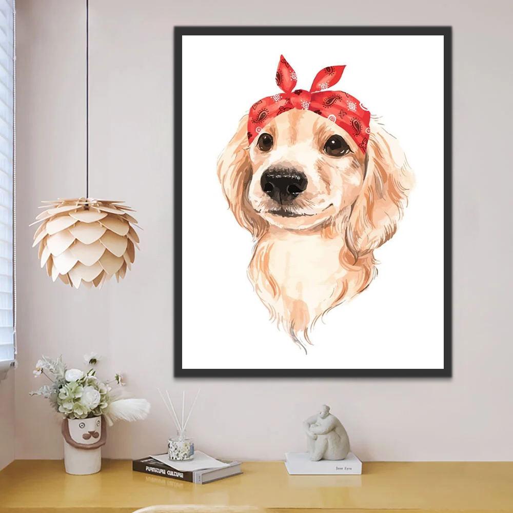 Perro Adorable con Pañuelo Rojo sobre la Cabeza Pintar por Números