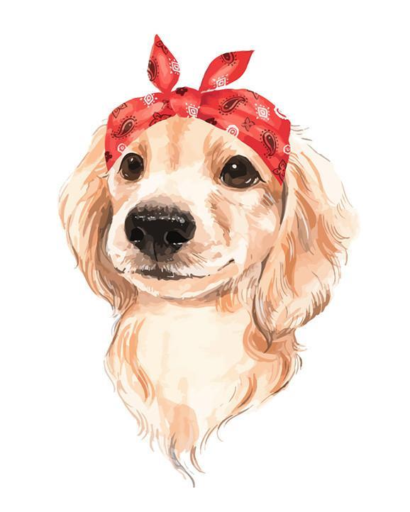 Perro Adorable con Pañuelo Rojo sobre la Cabeza Pintar por Números
