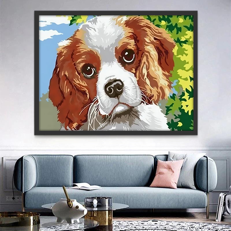 Perro Adorable y Hojas Verdes Pintar por Números