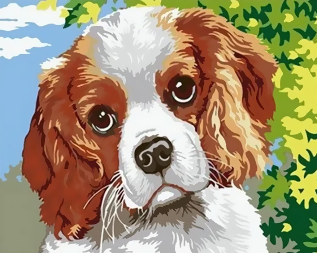 Perro Adorable y Hojas Verdes Pintar por Números