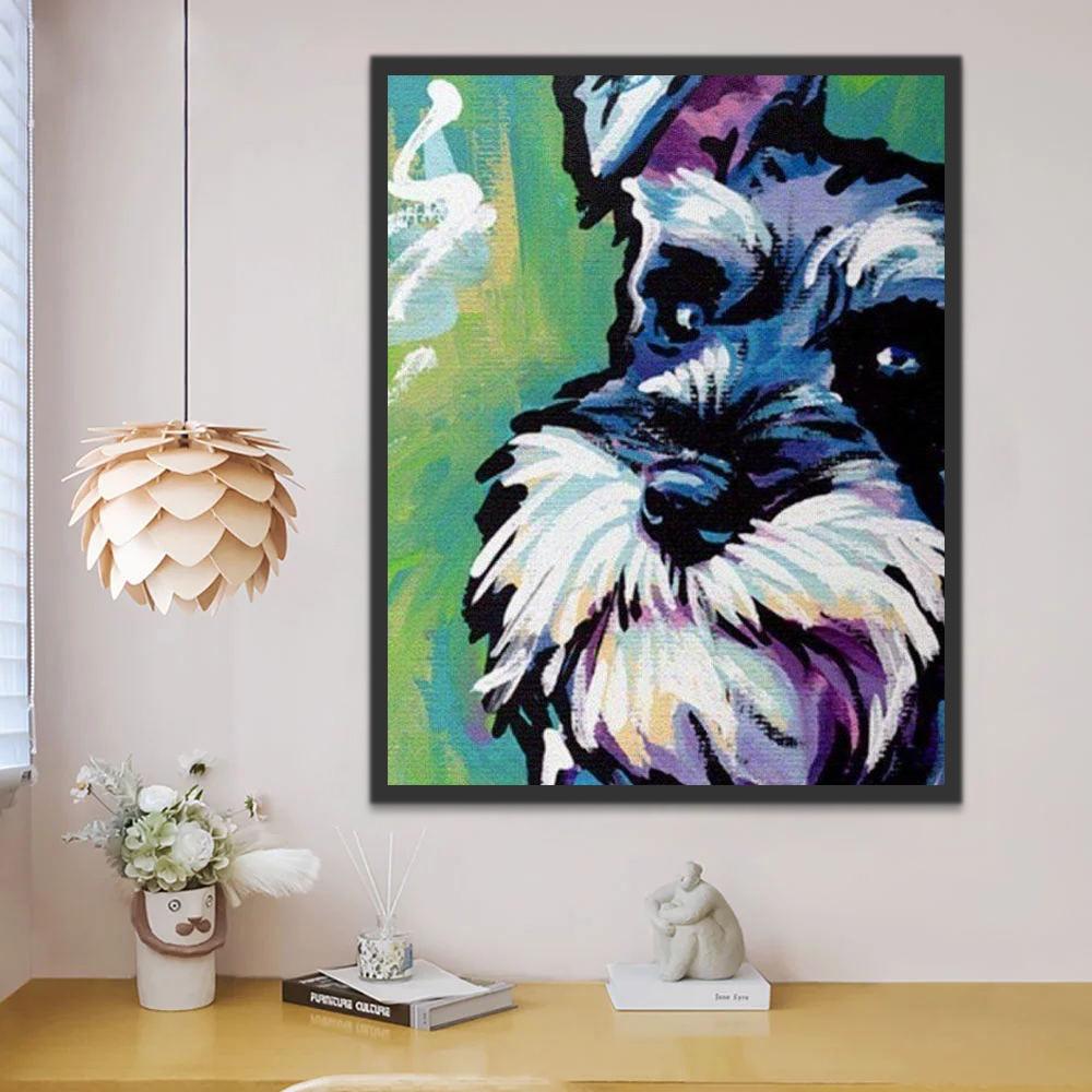 Perro Blanco y Negro en Fondo Verde Pintar por Números