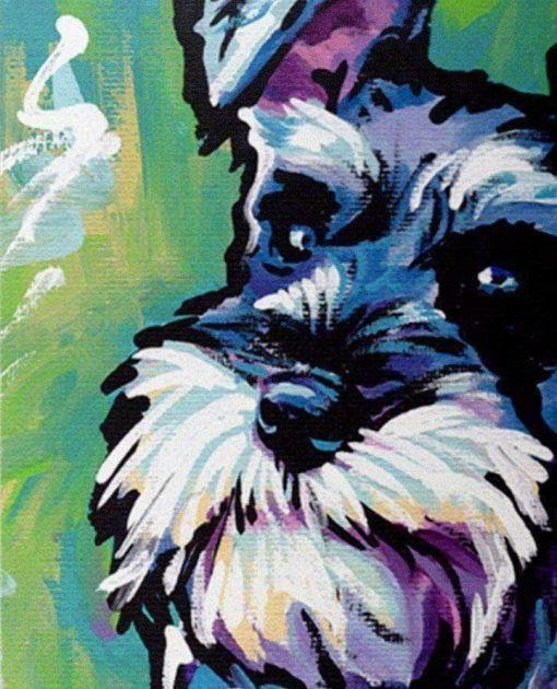 Perro Blanco y Negro en Fondo Verde Pintar por Números