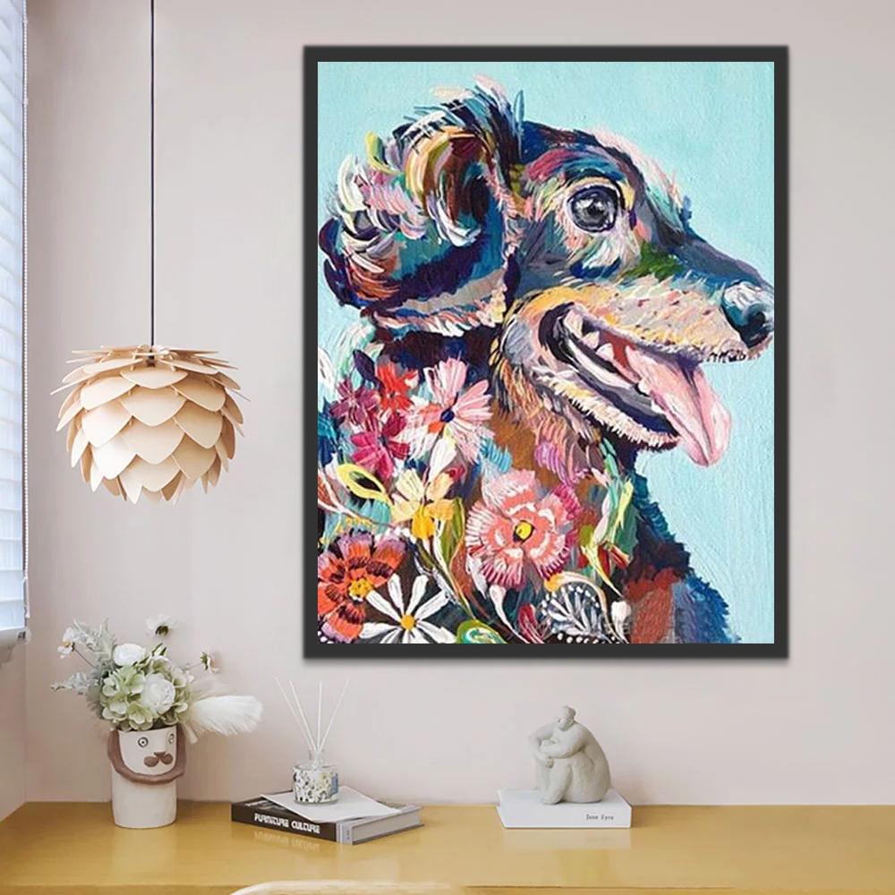 Perro Colorido con Flores Pintar por Números