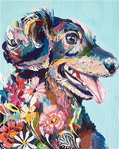 Perro Colorido con Flores Pintar por Números