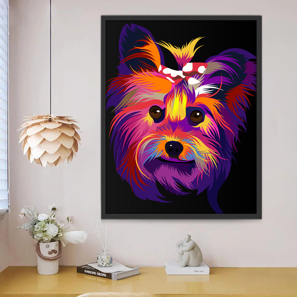 Perro Colorido en el Fondo Negro Pintar por Números