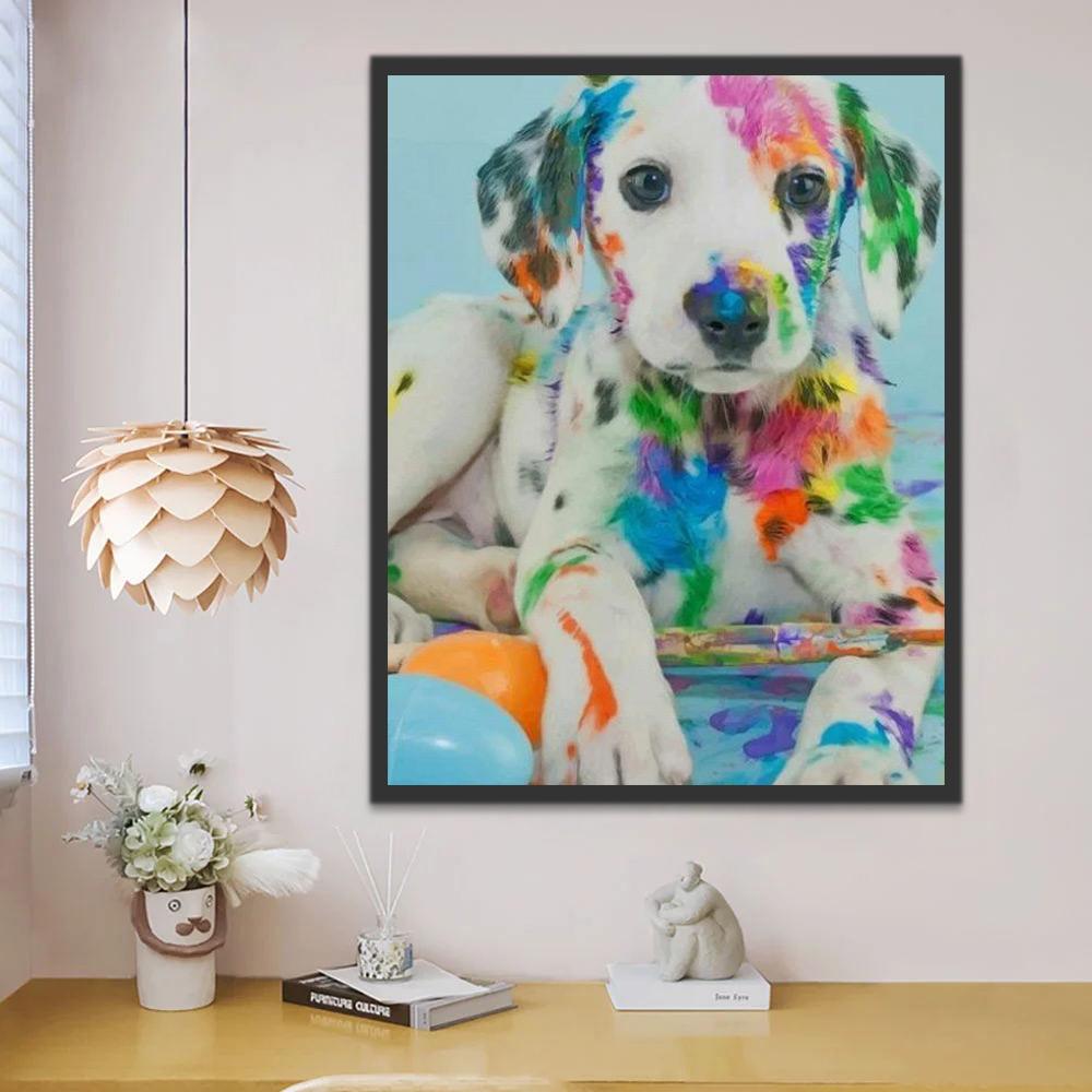 Perro Cubierto de Pinturas Coloridas Pintar por Números