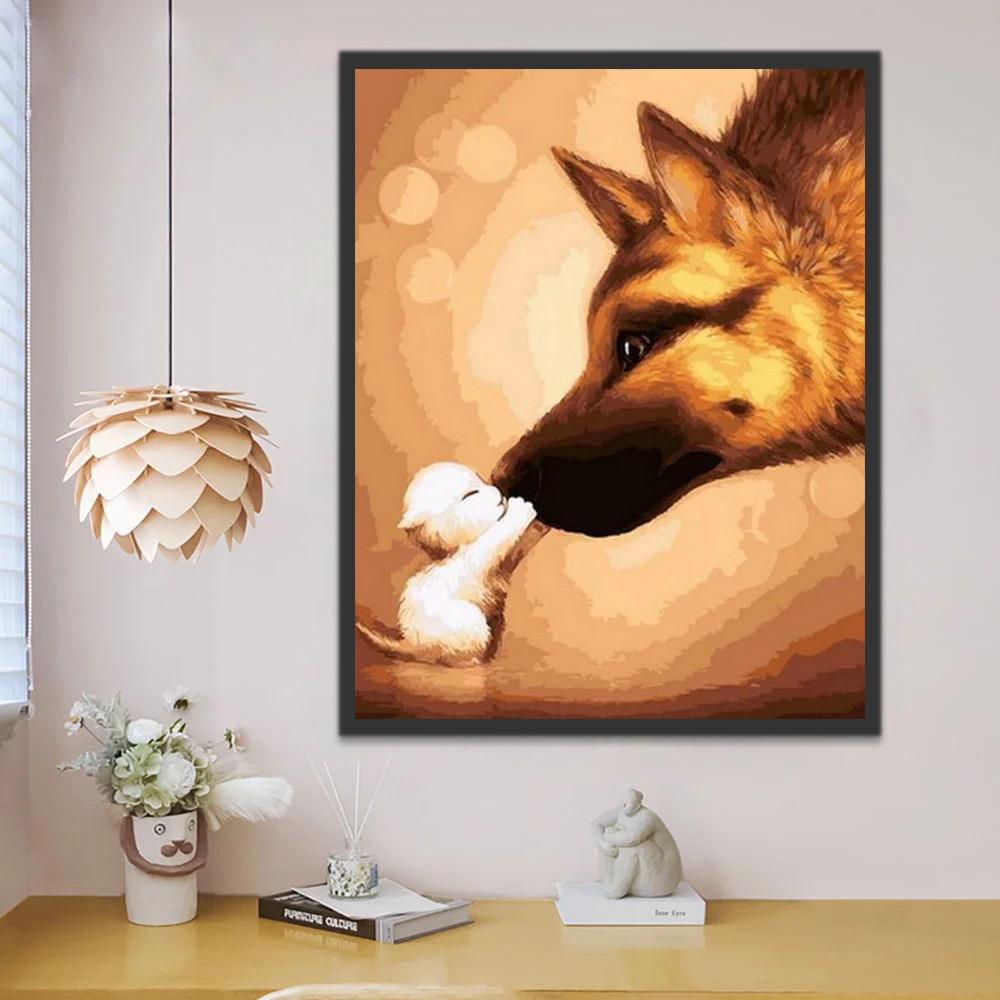 Perro Grande y Gatito Blanco Pintar por Números