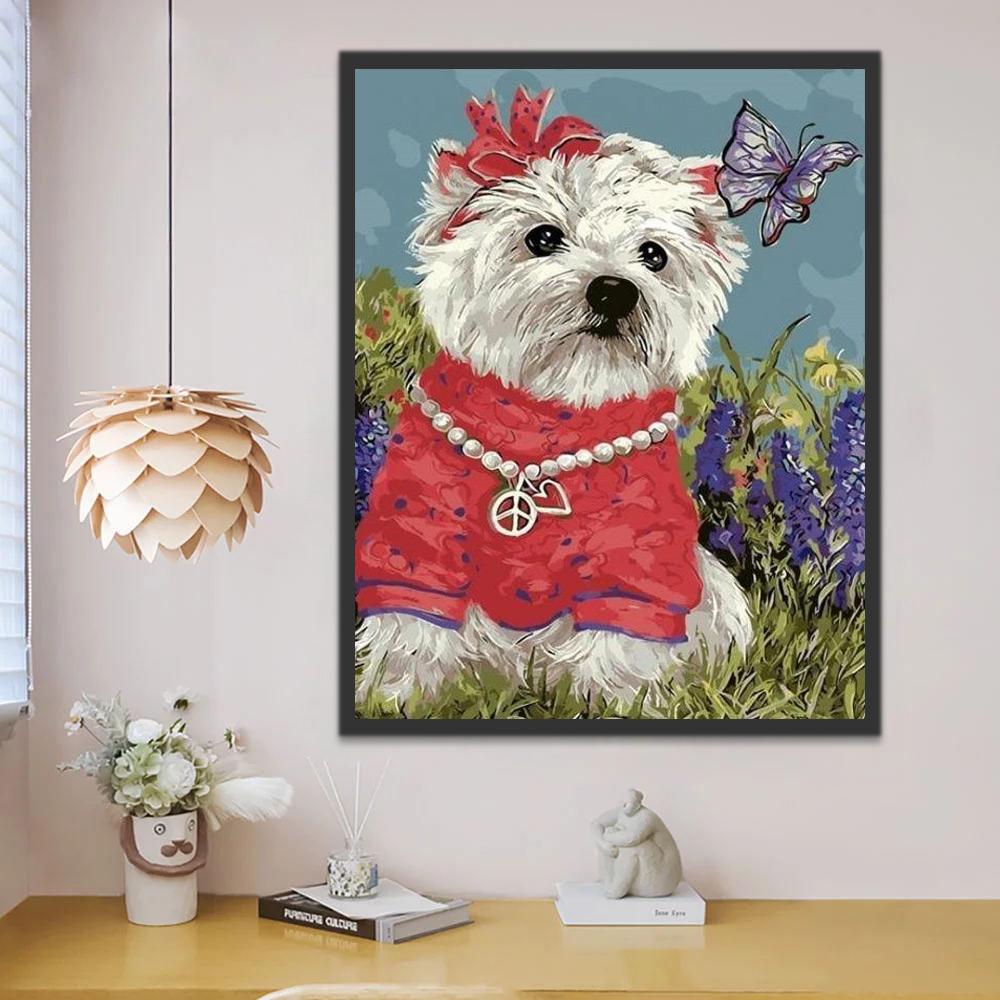Perro Hermoso Mirando una Mariposa Pintar por Números