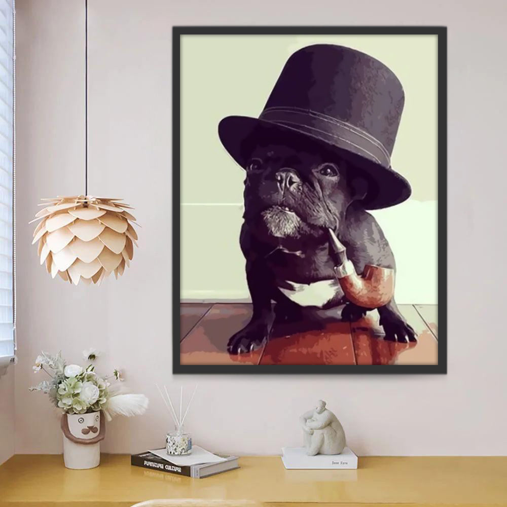 Perro Negro con Sombrero y Cachimbo Pintar por Números