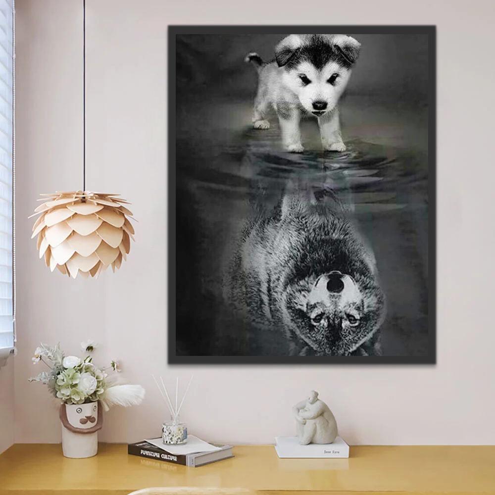 Perro Pequeño y Lobo en Agua Pintar por Números