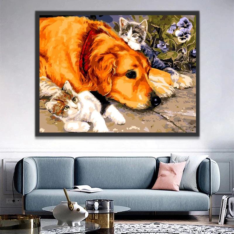 Perro y Dos Gatitos Pintar por Números