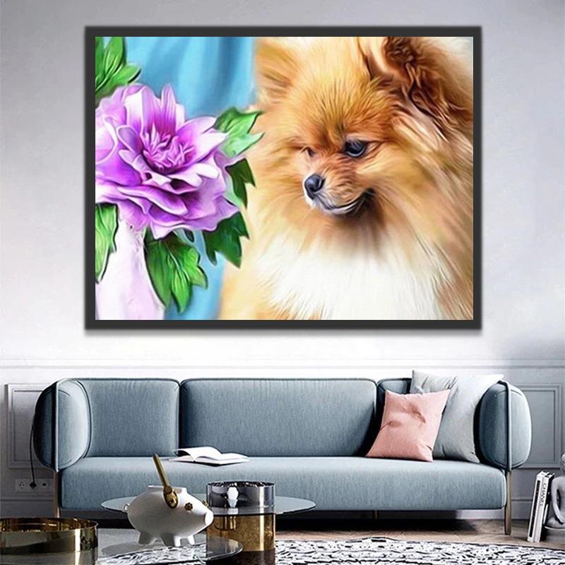 Perro y Flor Violácea Pintar por Números
