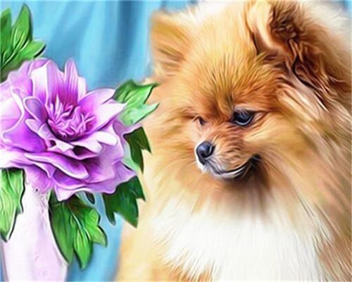 Perro y Flor Violácea Pintar por Números