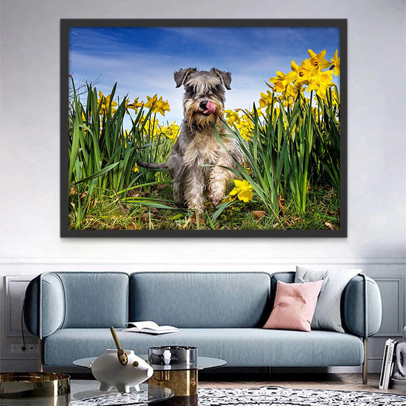 Perro y Flores Amarillas Pintar por Números