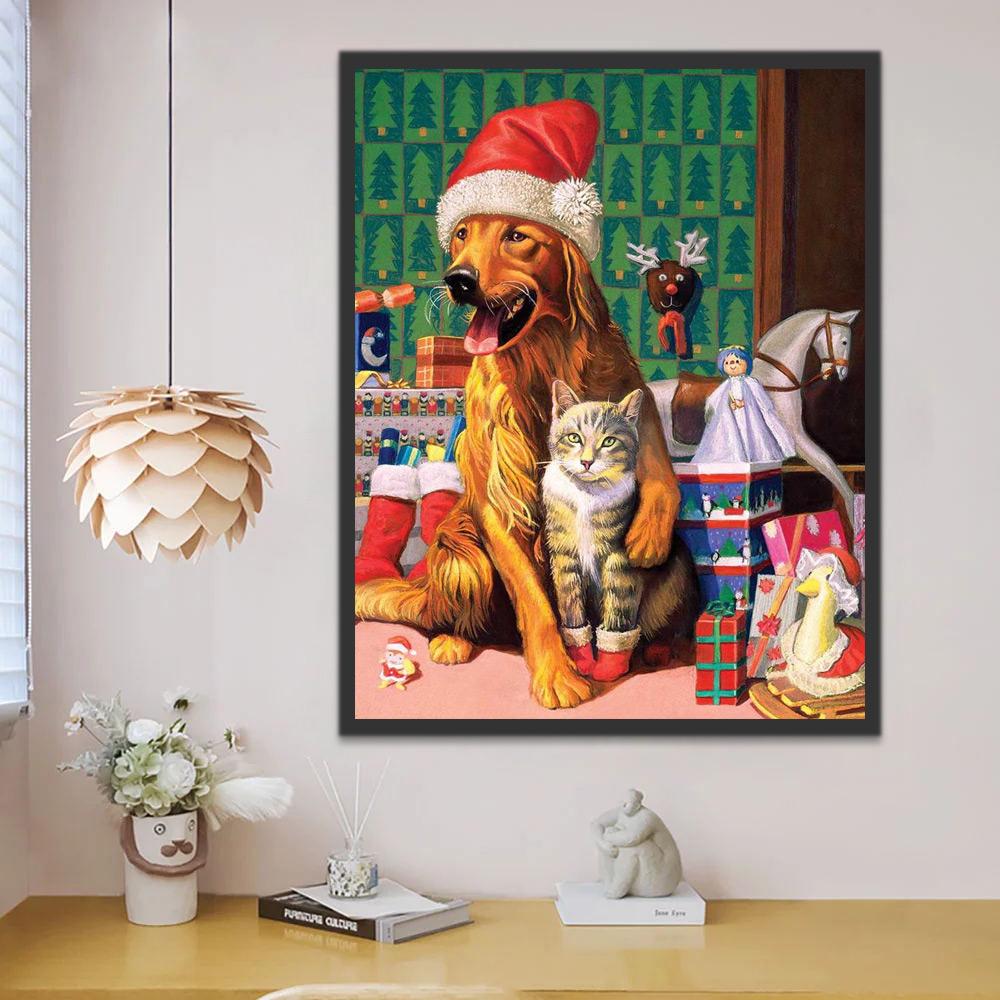 Perro y Gato en la Navidad Pintar por Números