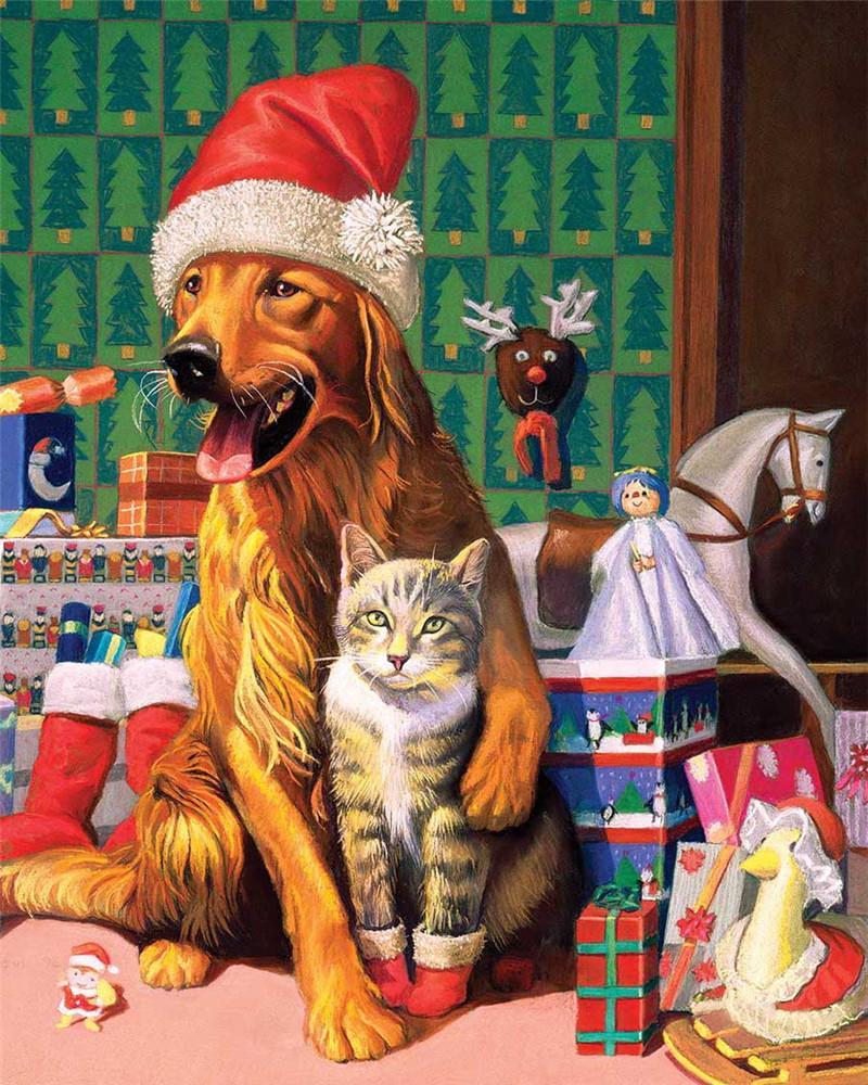 Perro y Gato en la Navidad Pintar por Números