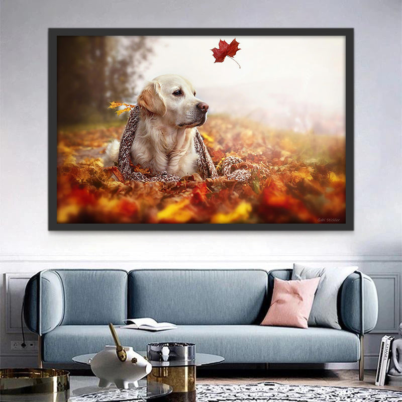 Perro y Hojas de Otoño Caídas Pintar por Números