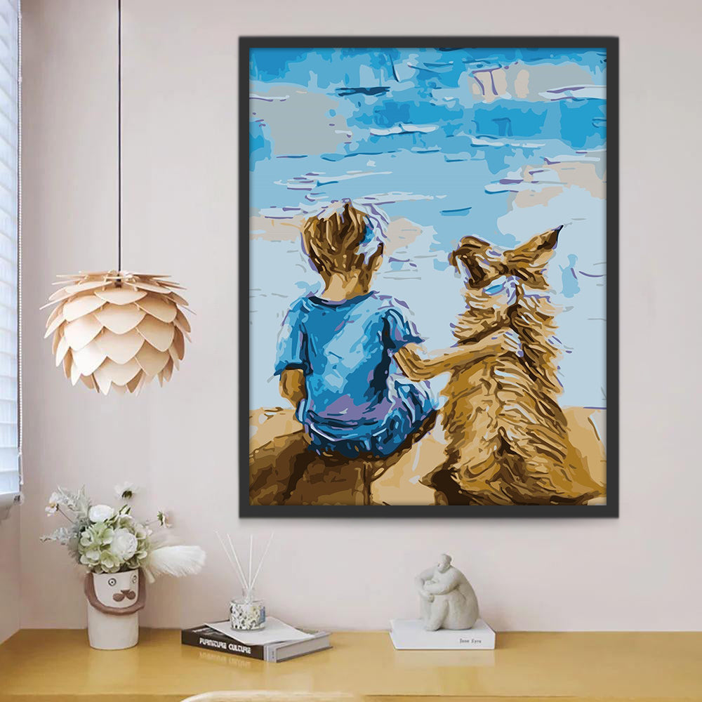 Perro y Niño Mirando el Mar Pintar por Números