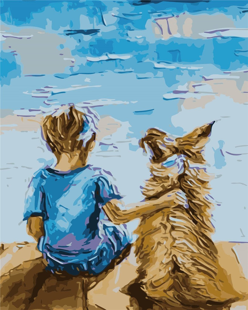 Perro y Niño Mirando el Mar Pintar por Números
