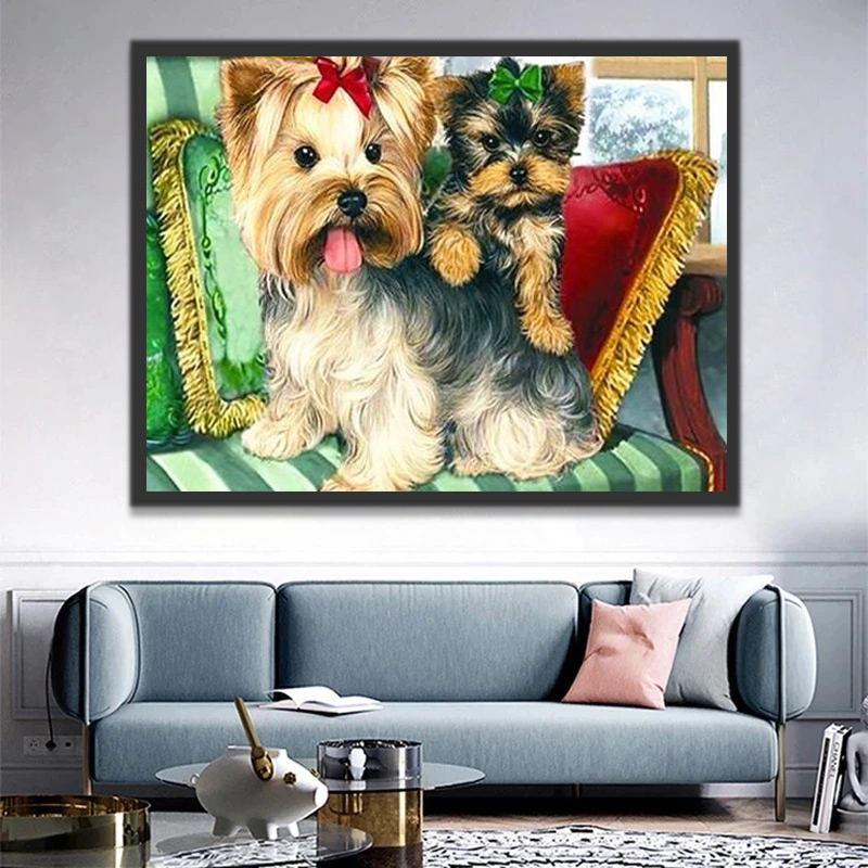 Perro y Perrito Adorables en el Sofá Pintar por Números