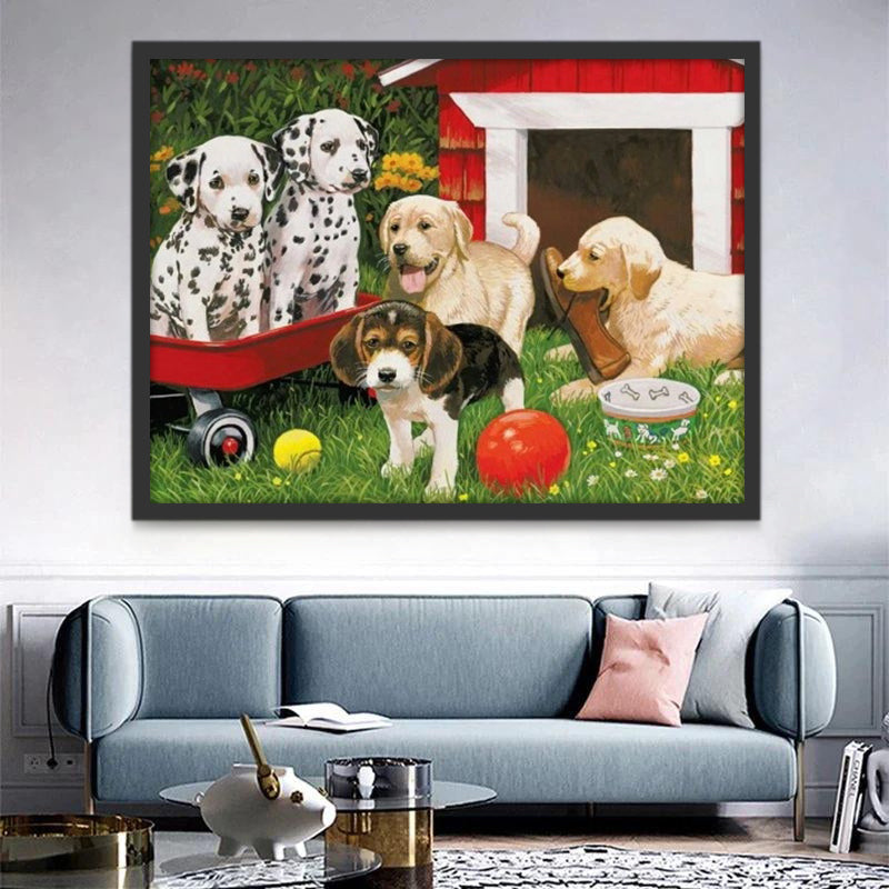 Perros Jugando en Césped Pintar por Números